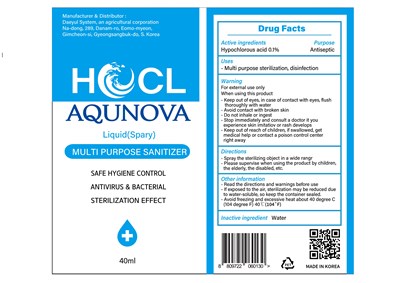 40ml Ndc: 80542-201-01 Label (01 Aqunova. Water Innovation 40ml Label)